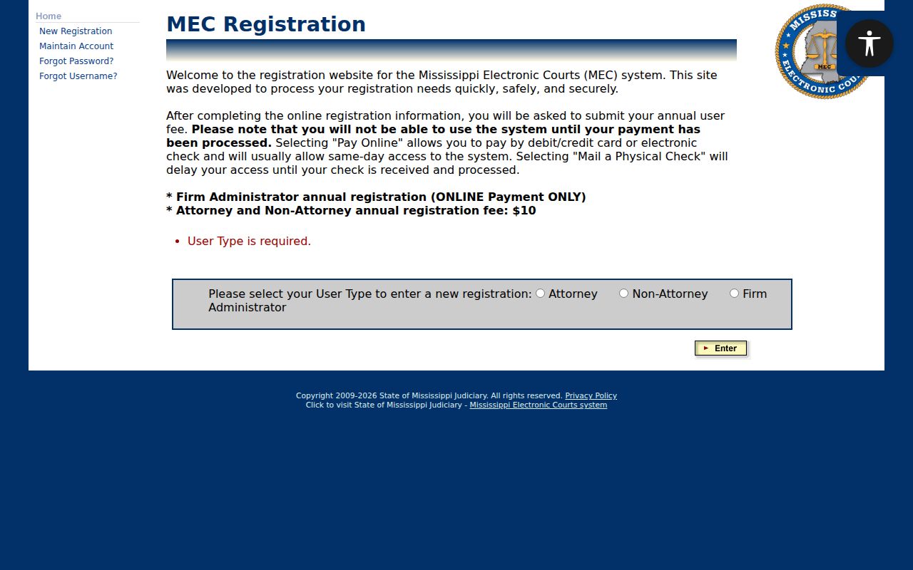 Pontotoc County docket search PAMEC registration choices