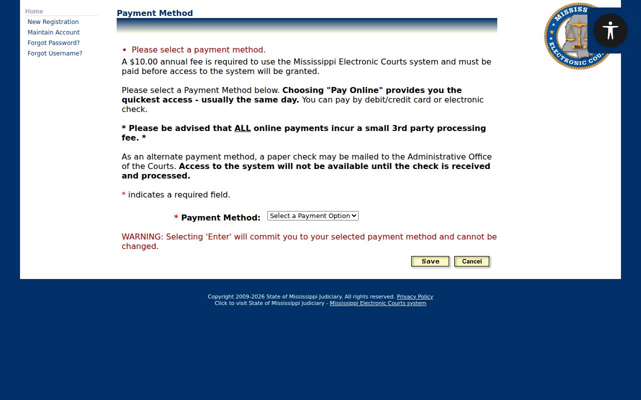 Pontotoc County docket search PAMEC fee payment information