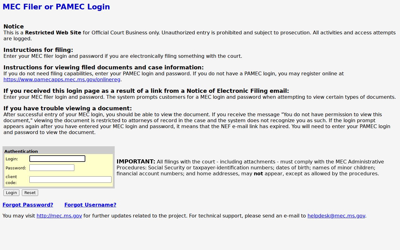 Pontotoc County criminal court dockets MEC login boundary