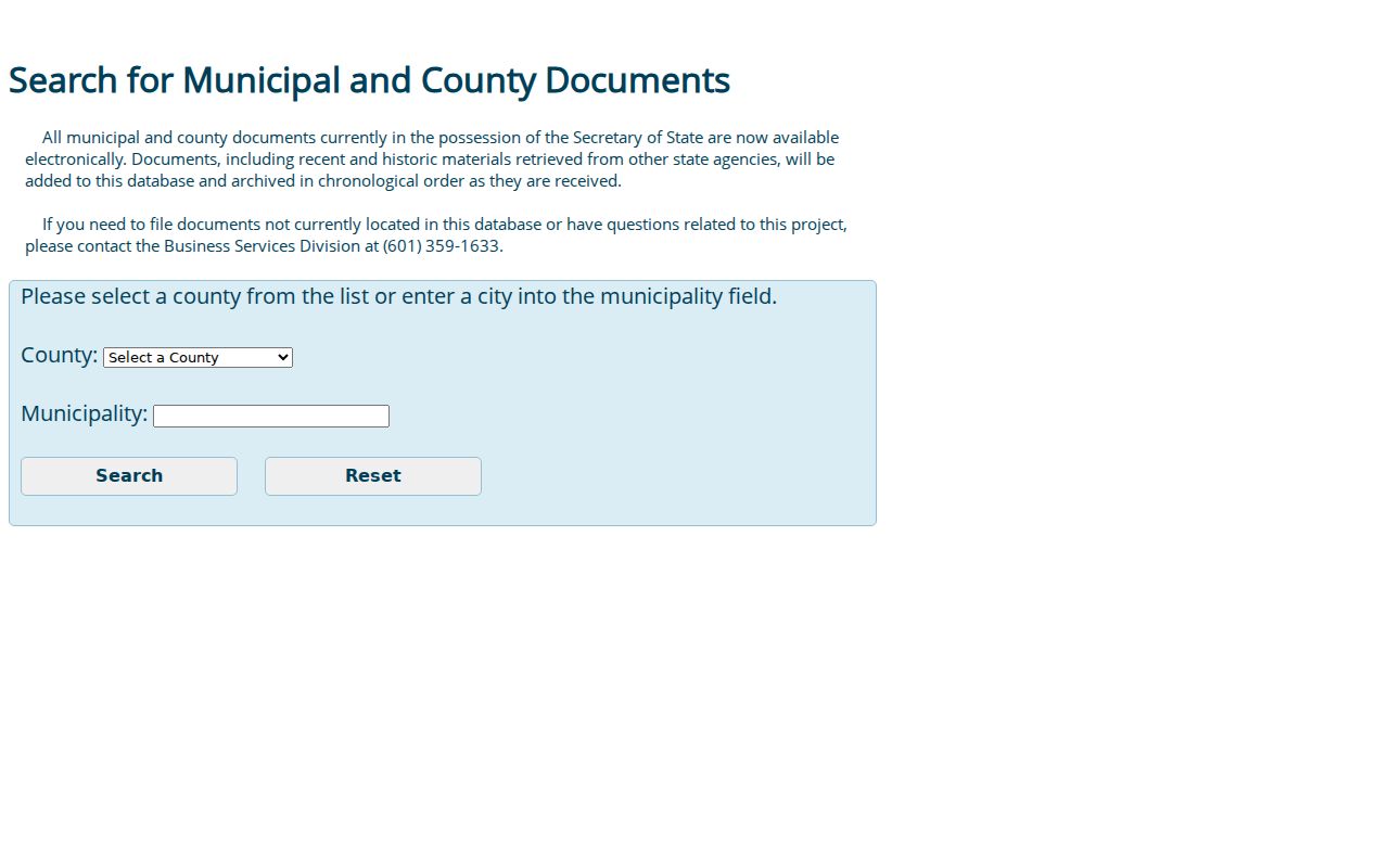 Ecru court records Secretary of State municipal document search