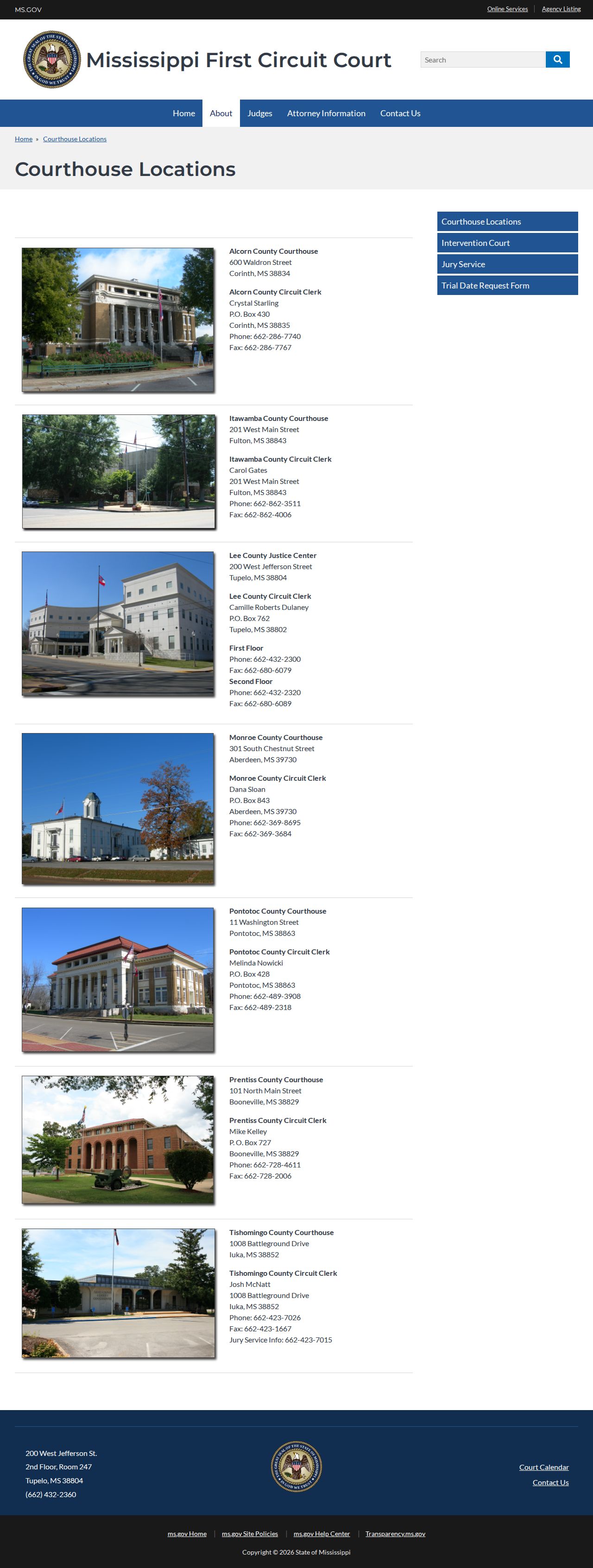 Pontotoc County Circuit Court docket clerk location source